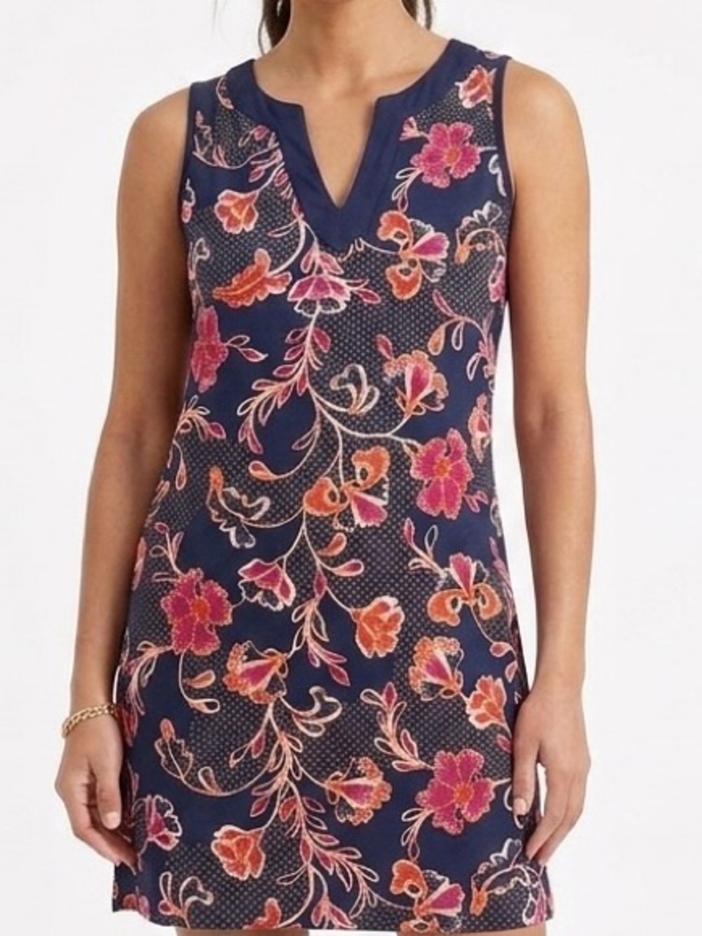 Lands End Sleeveless Dress  100% Cotton Blue Floral Print Medium